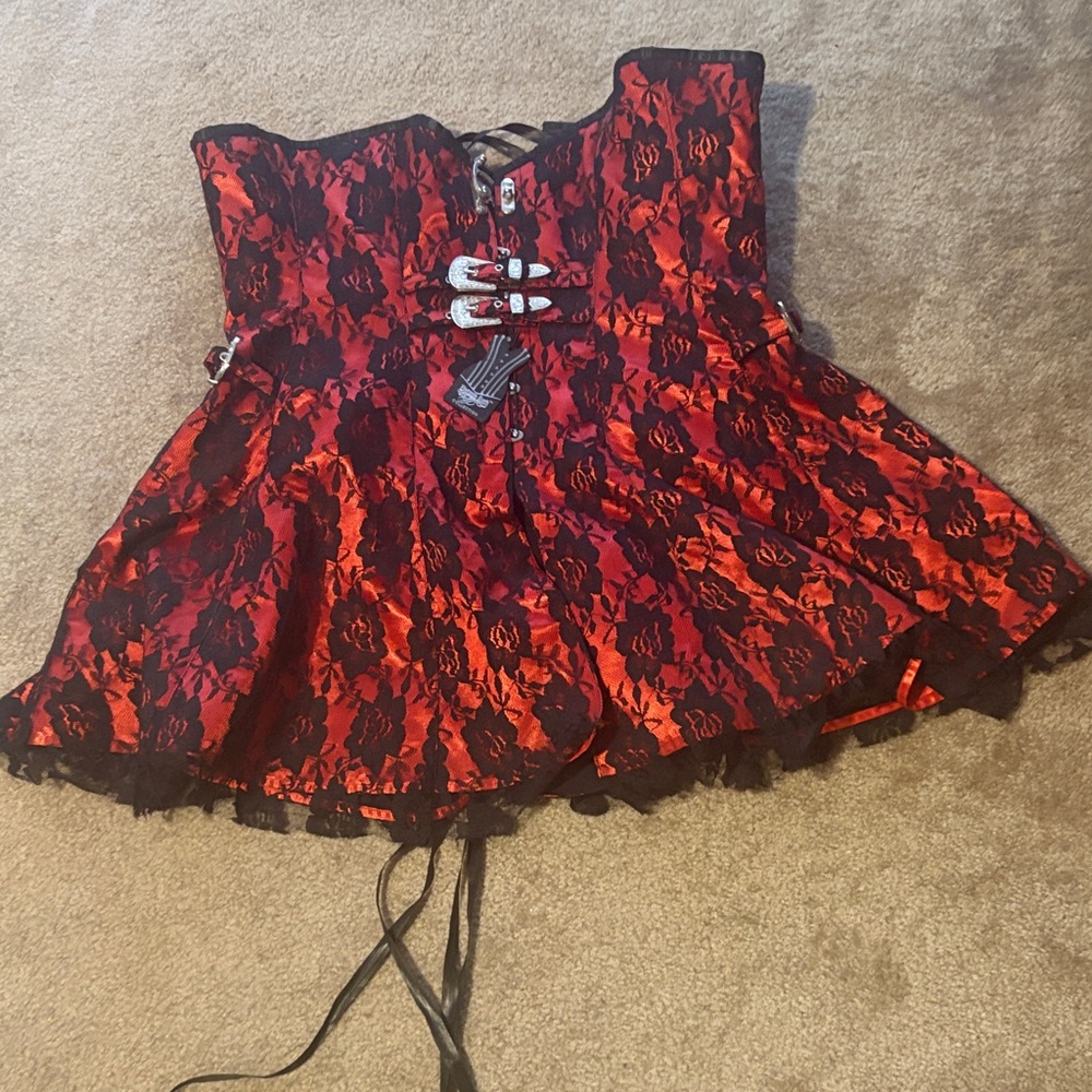 Red and Black Lace Corset Top
